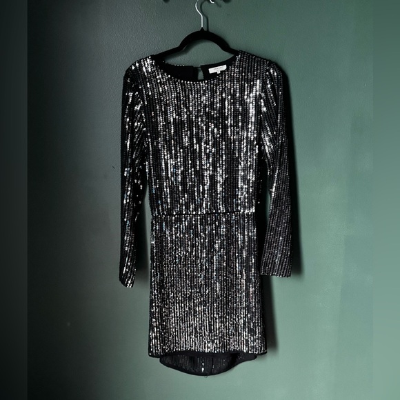 FRNCH Dresses & Skirts - FRNCH Black & Silver Sequin Long-Sleeve Mini Dress